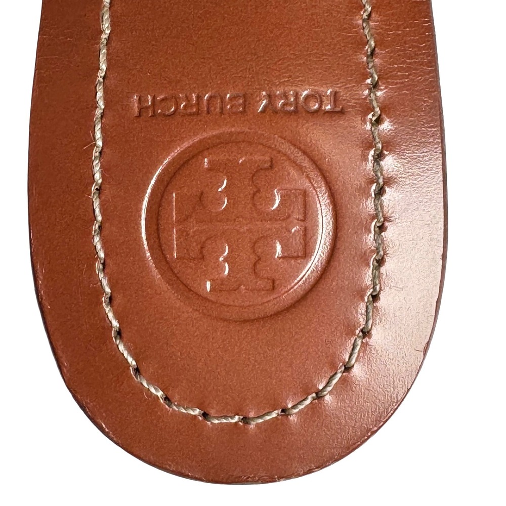 Tory Burch Terra Thong Patent Leather Sandals Nude Gold Logo Flip Flops Flat 7M - Picture 5 of 13